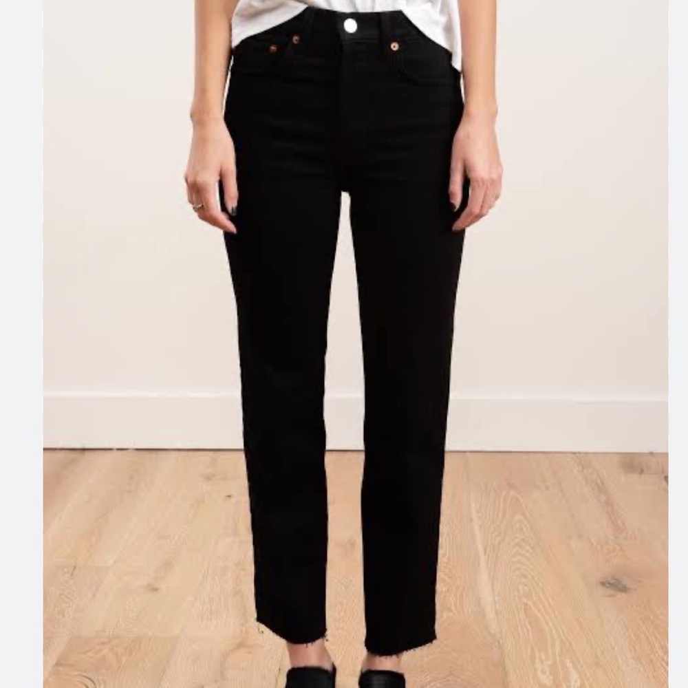 Re/Done Jet Black Stove Pipe High Rise Jeans